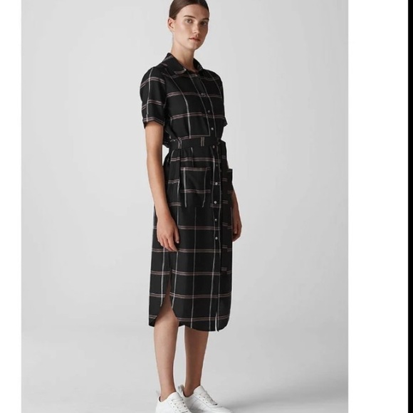 Whistles Plaid windowpane button down up Montana Shirt Dress‎ size 2 black red - Picture 1 of 12